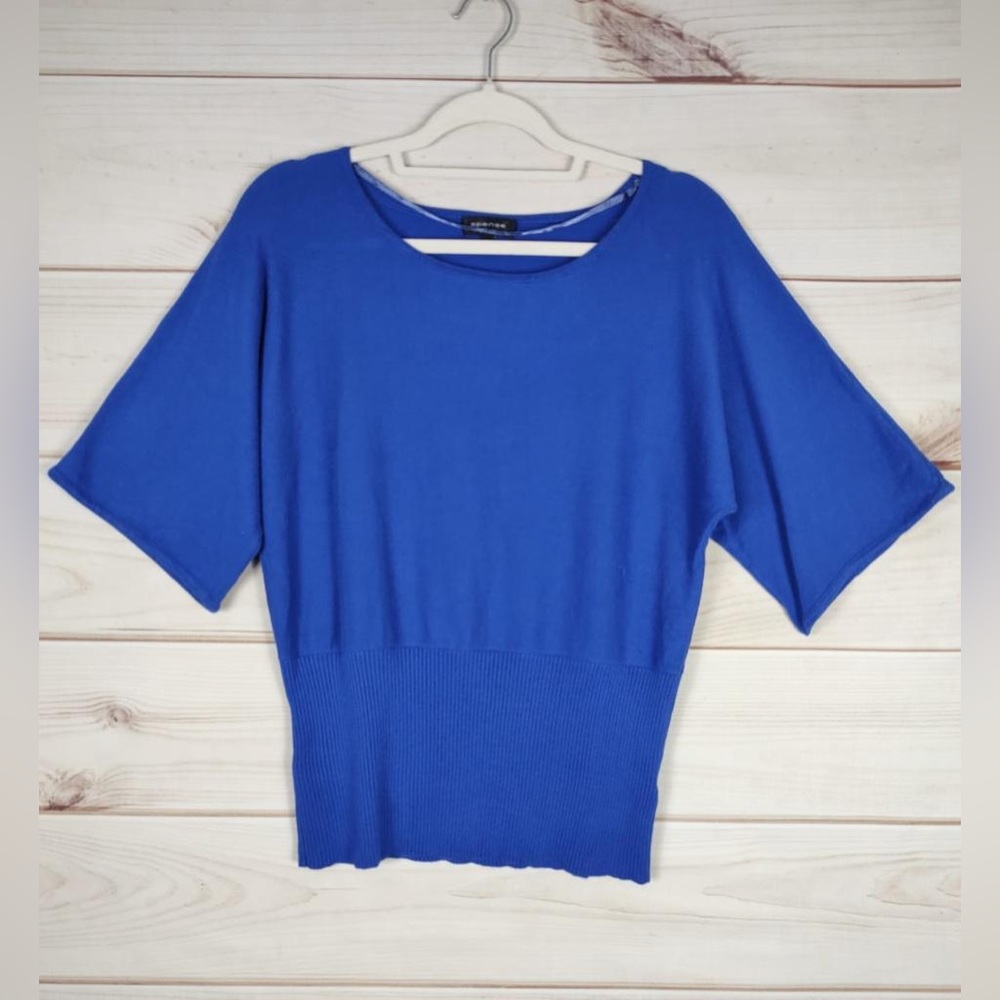 Spense Knits L Pullover Sweater Woman’s Blue Long Fitted Waist 1/2 Sleeve
